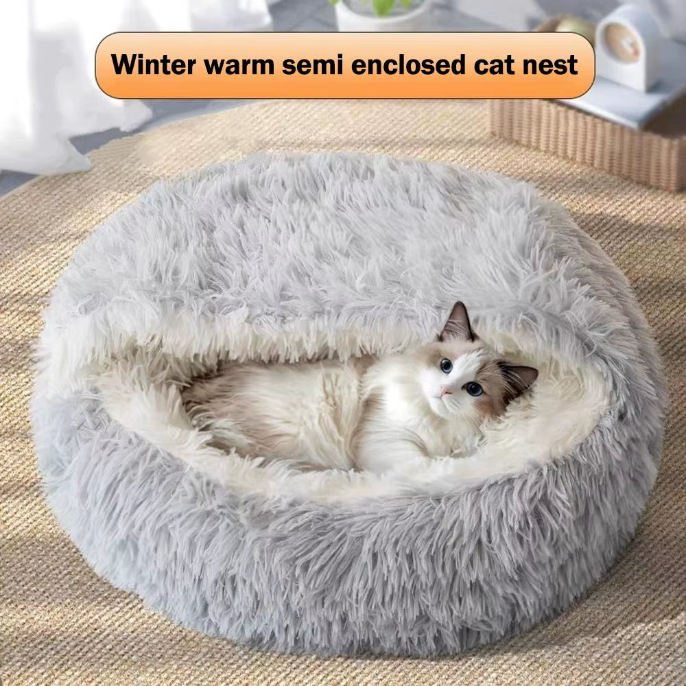 CozyCloud™ Plush Cat Nest Bed – Warm Round Winter Pet Cushion