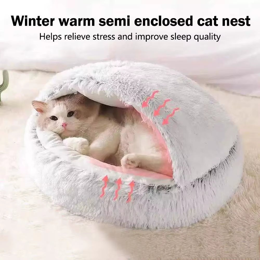 CozyCloud™ Plush Cat Nest Bed – Warm Round Winter Pet Cushion
