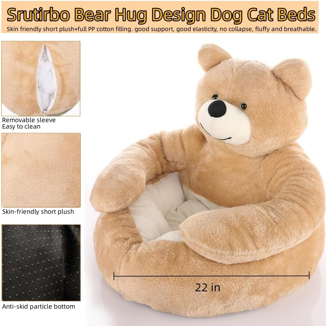 BearHug™ Calming Plush Pet Bed – Soft Washable Cuddler Nest