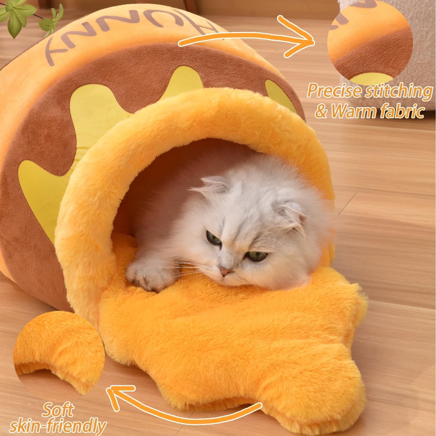 HoneyPot™ Cozy Cat Cave Bed – Soft Plush Washable Cat Nest