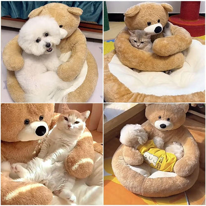 BearHug™ Calming Plush Pet Bed – Soft Washable Cuddler Nest