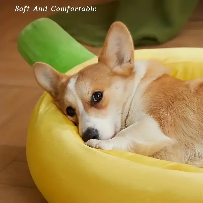 BananaNest™ Cozy Plush Pet Bed – Washable Banana Pet Nest